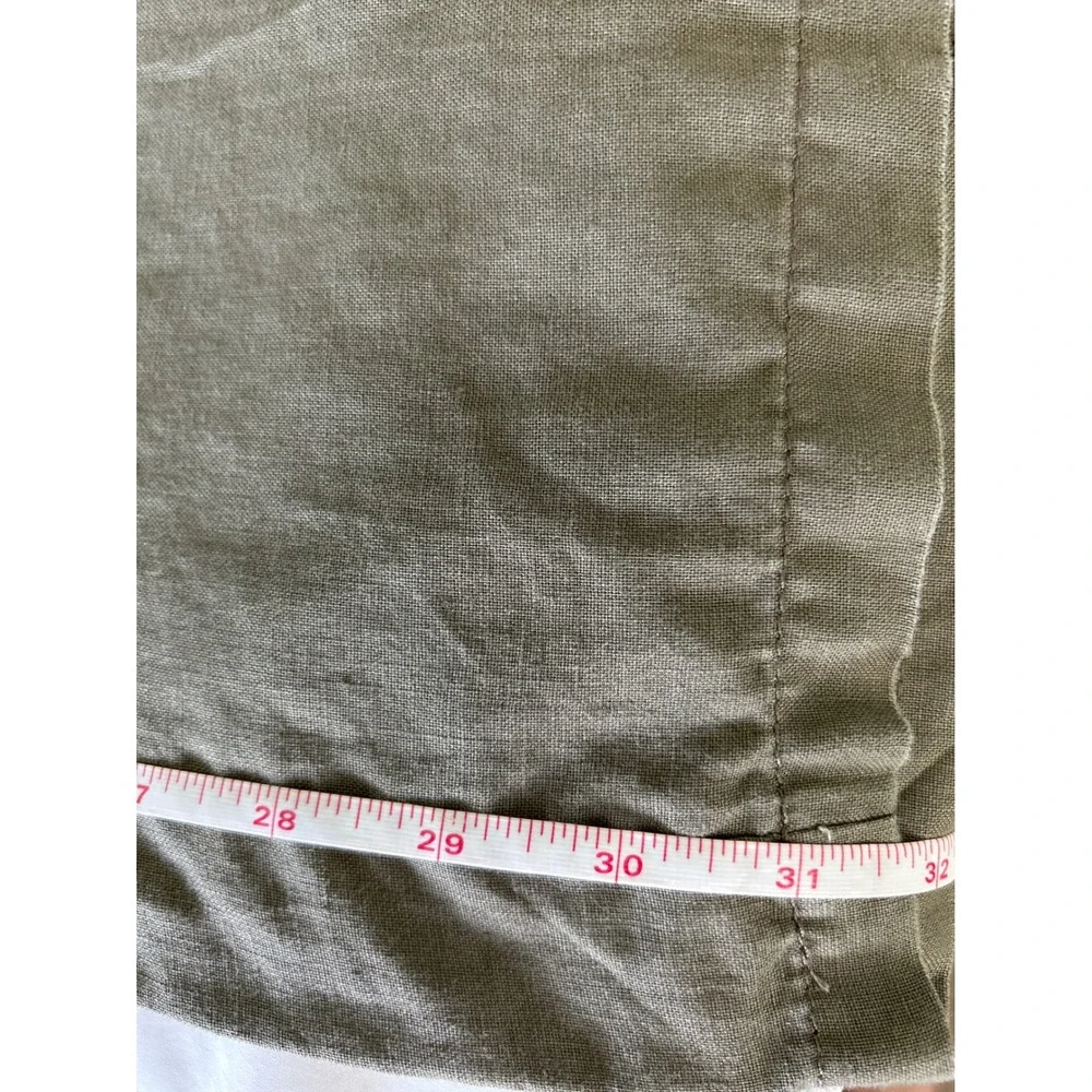H&M Y2K Womens 100% Linen Wide Leg Trousers Olive Brown Size 12 Mid Rise Pants
